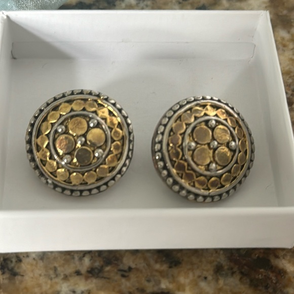 Vintage Estate Gold and sterling silver Clip earrings 1” - Picture 1 of 5